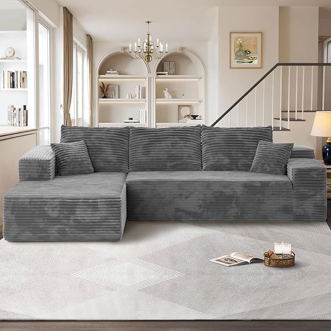 104" Cloudy Sectional L Shaped Couch for Living Room, No Assembly Required, Modular Comfy Sofa with Deep Seat, Fluffy Couch with Sleeper Chaise for Apartment Lounge (Grey)