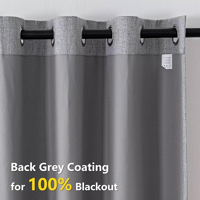 Blackout Curtains 72 Inch Length 2 Panels Set, 100% Black Out Textured Thermal Curtains, Grommet Privacy Light Blocking Drapes for Living Room Bedroom Luxury Decor(52W × 72L inch, Light Grey)