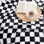 LOMAO Throw Blankets Flannel Blanket with Checkerboard Grid Pattern Soft Throw Blanket for Couch, Bed, Sofa Luxurious Warm and Cozy for All Seasons (Black, 60"x80")