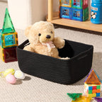 Small Storage Baskets for Organizing | Closet Organizer Bins | Shelf Toy Basket | Woven Rope Baskets | Cube Decorative Box | Shallow Basket | 13x8.5x5.1” | 4 Packs Black