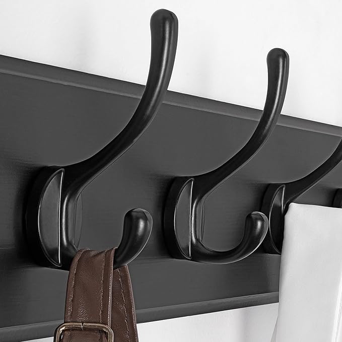 SKOLOO Rustic Wall Mounted Coat Rack, Case of 2, Pine Solid Wood Coat Hook Hanger - 5 Hooks for Hanging Clothes Robes Towels Coats