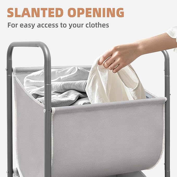 STORAGE MANIAC 120 Liters Vertical Rolling Laundry Hamper, 3 Section Laundry Sorter with Wheels and 2 Breaks, 3-tier Laundry Baskets for Small Space, Dorm, Laundry Room, Closet, Bathroom, Gray 3-tier