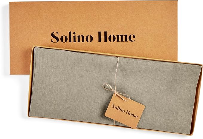 Solino Home Linen Vintage Khaki Table Runner 120 Inches Long - 100% Pure Linen 14 x 120 Inch Table Runner for Fall, Autumn, Thanksgiving - Fete