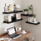 Fun Memories Black Floating Shelves 32 Inch Long, 9 Inch Deep Floating Bookshelf Wall Mounted, Farmhouse Wood Shelves White for Bathroom, Living Room, Bedroom, Home Decor Deep Shelf for Wall Set of 2