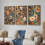 Tinonedraw Vintage Burnt Orange Floral Framed Canvas Wall Art Set of 3, Boho Chic Flower Artwork, Mid Century Modern Plant Wall Decor, Colorful Neutral Botanical Art Prints for Bedroom Living Room Office 16"x24"