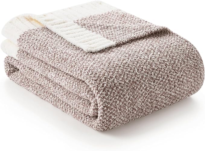 Snuggle Sac Taupe Blankets Twin Size, Reversible Super Soft Bed Blanket Warm Cozy Knit Fuzzy Plush Lightweight Blankets for Bed, Sofa, Living Room, Hotel, Heather Taupe, 60x80 inches