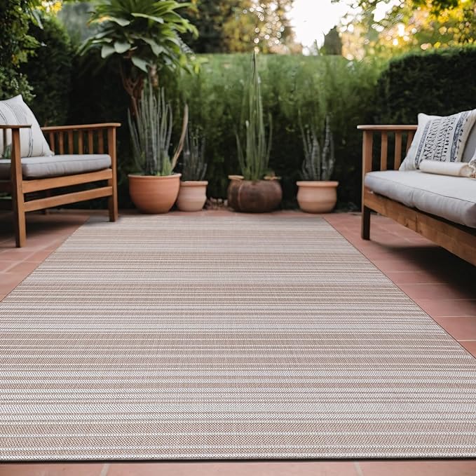 Stripe Outdoor Rug 5x7 Washable Outside Carpet for Indoor Patio Porch Waterproof Easy Cleaning Non Shedding Area Rugs Beige 5 x 7