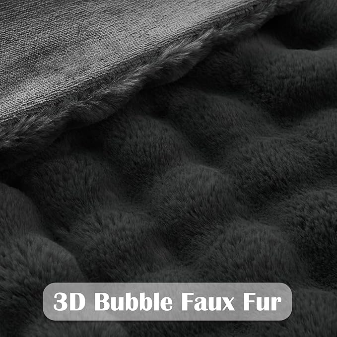 NEWCOSPLAY Faux Fur Throw Blanket Grey Bubble Blanket Thick Warm Soft for Couch Sofa Bed 550GSM (Grey, Throw(50"x60"))