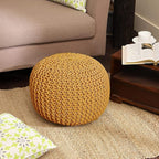 REDEARTH · Round Pouf Ottoman - Hand Knitted Cable Boho Poof Home Décor Pouffe Circular Footrest for Living Room - Bedroom - Lounge - Nursery - 100% Cotton Poufs (19.5"x19.5"x14") - Mustard