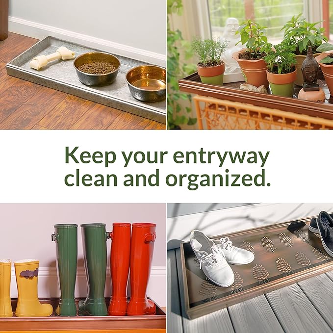 Good Directions Large Boot Tray, Squares Multi-Purpose All Weather Decorative Boot Tray, Shoes, Plants, Garage, Patio Door, Pet Bowls, 34 inch Entry Indoor Shoe Tray, Copper Finish