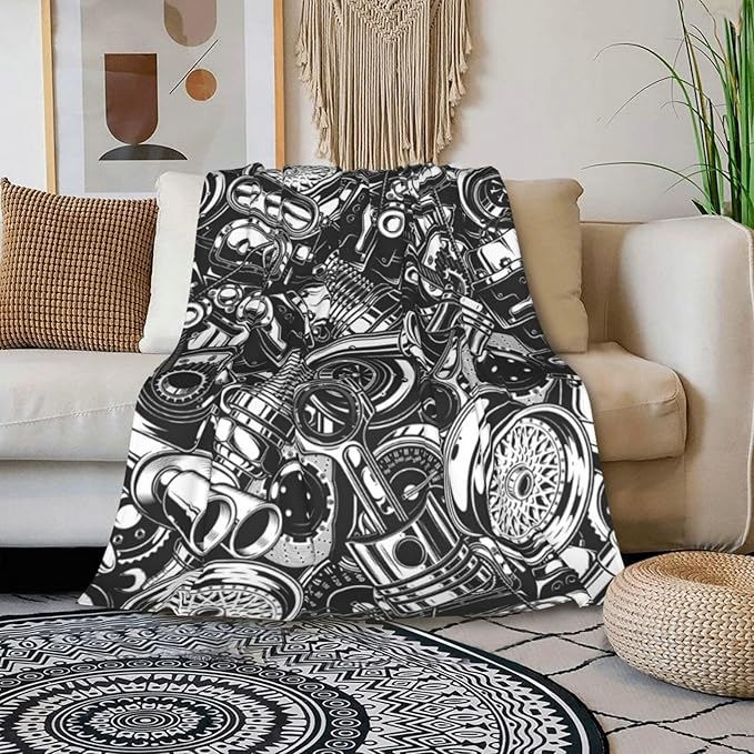 HGOD DESIGNS Automobile Car Parts Pattern Flannel Fleece Bed Blanket Throw Blanket Lightweight Cozy Plush Blanket for Bedroom Living Rooms Sofa Couch 40"x50"