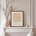 Poster Master Vintage Poster - Retro Minimalist Print - Gift for Artist, Housewarming - Flamingo, Line Drawing, Sketch, Abstract - Wall Decor for Living Room, Bedroom, 8x10 Brown Framed