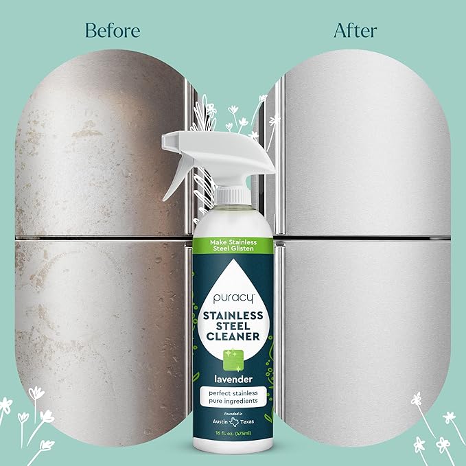Puracy Stainless Steel Cleaner, Natural Stainless Steel Sink Cleaner, Stainless Steel Cleaner for Appliances, Sink Cleaner and Polish Kitchen Cleaner, Stainless Steel Refrigerator Spray (Lavender)