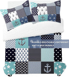 Nautical Bedding Queen Size Coastal Quilt with 2 Shams, Coastal Beach Comforter Sets Ocean Bedspreads Coverlet Summer Bedding, 90''x96''