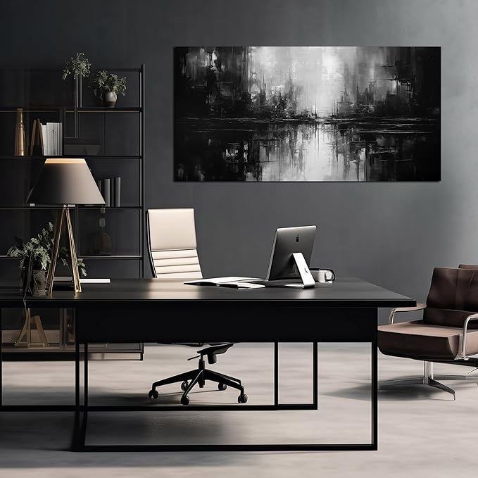 TYTAUPT Abstract Canvas Wall Art For Living Room Black and White Wall Art For Office Bedroom Wall Decor 24 x 48 Inch
