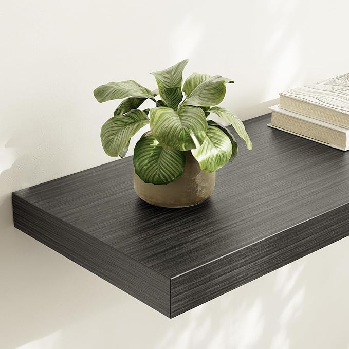 Large Floating Shelves for Wall Set of 2 Wooden Wall Shelves 30 in x 12.75 in x 2 in Room Decor Long Shelf with Invisible Wall Mount Bracket for Bedroom Kitchen Living Room Black Wood