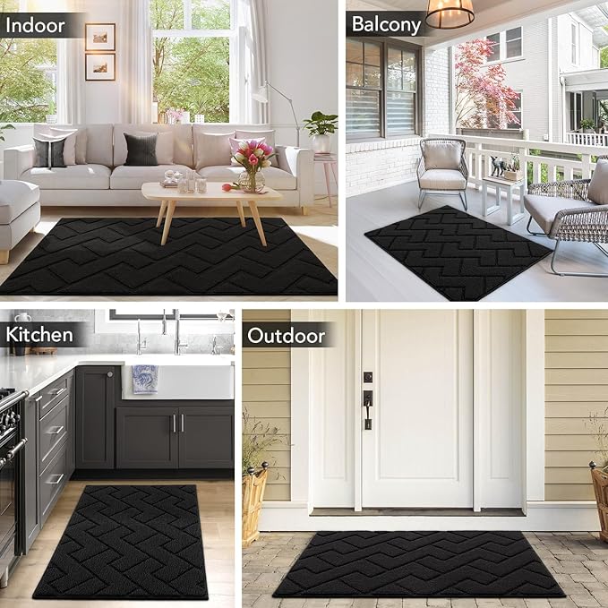 hicorfe Front Door Mat Outside Entrance,36"x59" Absorbent Muddy Dirt Resist Welcome Door Mats Outdoor Indoor,Stain and Fade Resistant,Non Slip Backing Entry Mat Doormat for Entryway(Black)