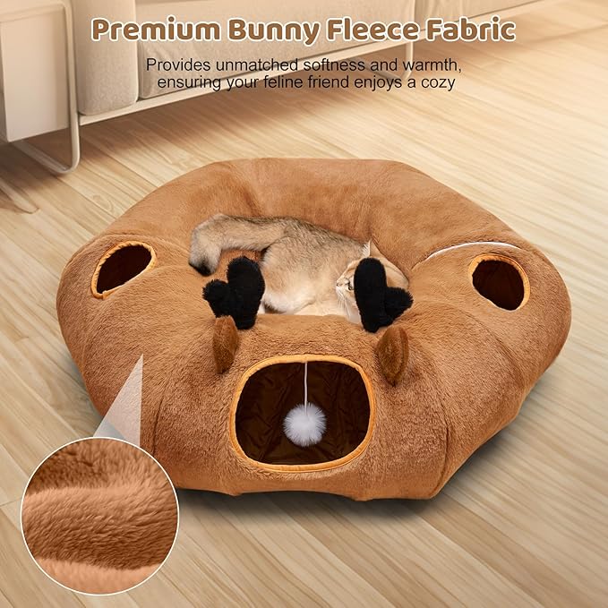 Odoland Reindeer Cat Tunnels Bed with 20 Kitten Toys for Indoor Cats, Plush Cats Couch Tunnel Bed - Kittens Cave Donut Tunnel - Detachable Soft Cat Bed and Variety Kitty Toy Set
