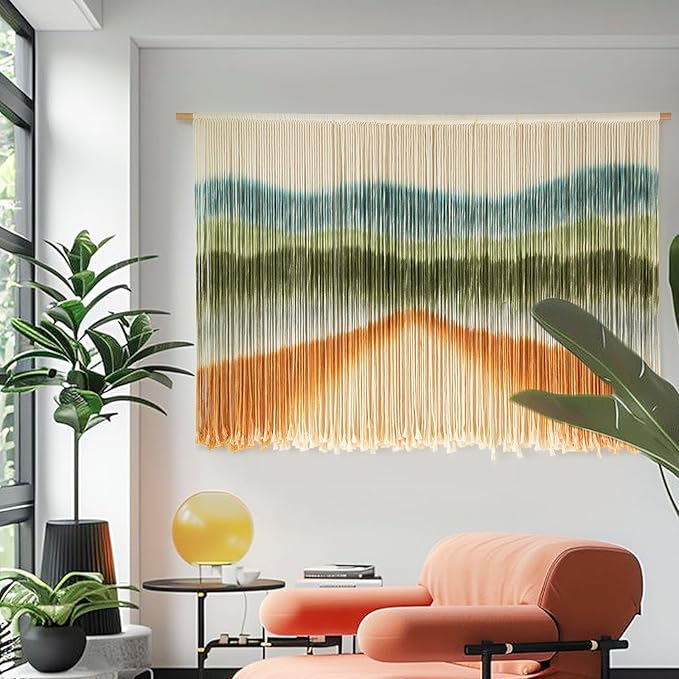 IOWER Macrame Wall Hanging Dip-Dye Chic Home Decor Boho Wall Decor Yarn Wall Art for Nursery, Bedroom, Living Room,Backdrop,57" W X 35" L