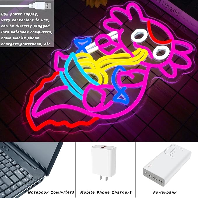 Axolotl Ramen Neon Sign for Wall Decor Dimmable Axolotl Eating Noodles LED Neon Light Cut Japanese Neon Sign Anime Neon Signs for Japan Restaurant, Home Wall Art and Kitchen Decor(15.7 * 9.7inch)