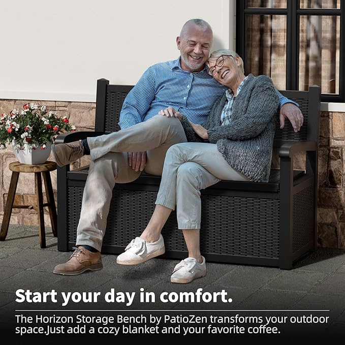 80 Gallon Storage Bench Deck Box Waterproof Lockable,Outdoor Storage Furniture for Patio,Garden and Porch,Tools and Cushions（Black）