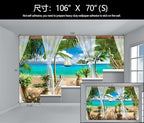 WFBHUA-Wall Mural Tropical Beach Palm Tree Wallpaper Balcony Window Seascape Landscape Wallpaper for Bathroom Living Room Bedroom (Not Peel and Stick)