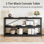 LVB Black Entryway Table, Modern Extra Long Sofa Console Table, Metal Wood Narrow Hallway Table with Storage Shelves, Industrial Skinny Foyer Couch Tables for Living Room Bedroom, Black Oak, 70 Inch