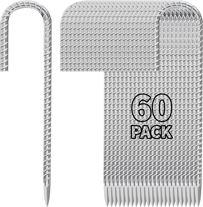 12 Inch Ground Stakes Heavy Duty J Hook 60-Pack Metal Spikes Galvanized Ground Hooks Anchors Rebar Ground Stakes for Fence Tent Gazbo Bounce House and Outdoor Decorations Inflatables