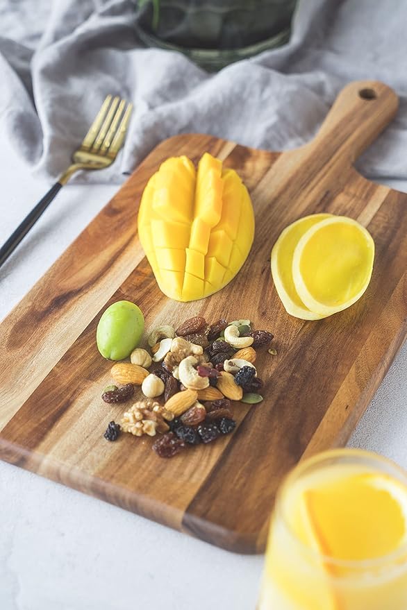 Acacia Wood Cutting Board - Wooden Kitchen Cutting Board for Meat, Cheese, Bread,Vegetables &Fruits- Charcuterie Board Cheese Serving Board with Handle,16" x 8.6”