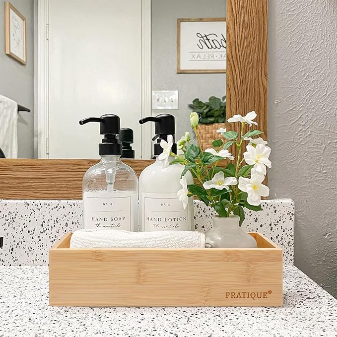 Bamboo Drawer Organizer - Kitchen Utensil Organizer Silverware Tray Cutlery Holder，Office Desk Supplies and Accessories (12x5.9x2.6 inch)