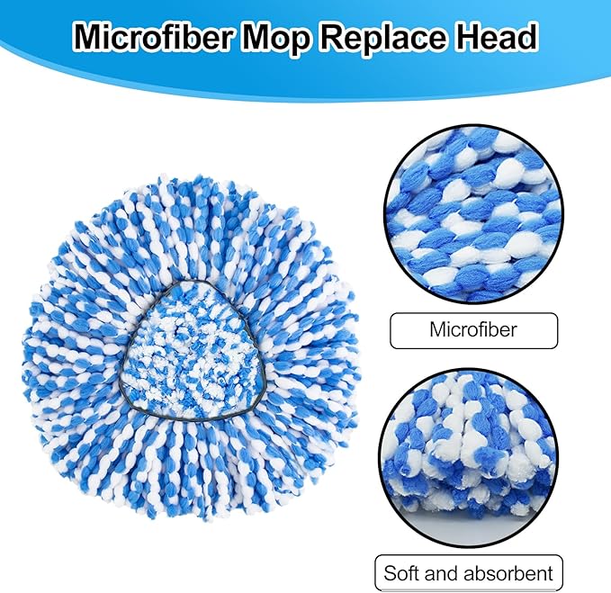 Spin Mop Head,Mop Handle,Base,Brush Compatible with Ocedar RinseClean 2 Tank Spin Mop System,2 Microfiber Spin Mops Replacement Head,4 Section Iron Mop Handle 30-58",Base and Scrub Brush Combo Set