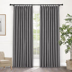 Macochico Gray 100% Blackout Linen Curtains 96 Inches Long Pinch Pleated Curtains for Bedroom Living Room Nursery Farmhouse Insulated Sound Reducing Drapery with Tieback 84”Wx96”L 1 Panel