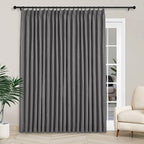 Macochico Extra Wide Full Blackout Linen Curtains for Sliding Door Natural Grey Pinch Pleated Linen Curtains 96 Inches Long for Bedroom Living Room Farmhouse with Tieback 120”Wx96”L 1 Panel