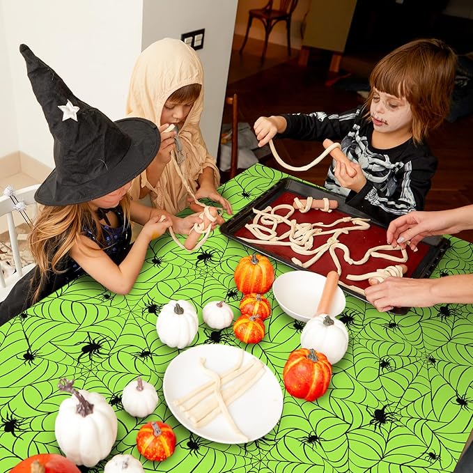 Whaline 8 Pcs Halloween Plastic Tablecloths Colored Spider Web Disposable Table Cover Spiderweb Rectangle Table Cloth for Trick or Treat Holiday Party Decor, 54 x 108 Inch