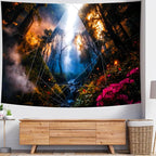 Delur Forest Tapestry Tree of Life Misty Tropical Rainforest Tapestry Wall Hanging Mystical Colorful Spiritual Psychedelic Nature Landscape Headboard for Bedroom Living Room Home Decor (70.8" x 92.5")