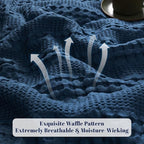 PHF Cooling Waffle Blanket Twin Size, Lightweight 60% Rayon Derived from Bamboo & 40% Cotton Breathable Blanket for Hot Sleepers, Soft and Luxury for Bed Couch and Sofa, 66"x90", Navy Blue