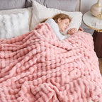 NEWCOSPLAY Faux Fur Throw Blanket Pink Bubble Blanket Thick Warm Soft for Couch Sofa Bed 550GSM (Pink, Throw(50"x60"))