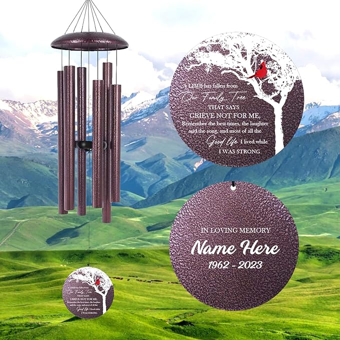 ASTARIN 36" Large Deep Tone Personalized Name Sympathy Wind Chimes, Cardinal Memorial Wind Chime for Loss of Mother Father Loved One, Bereavement Condolence Gifts Decor Outdoor Patio Garden