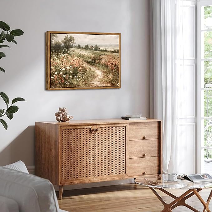 Vintage Framed Wall Art for Living Room – Vintage Wildflower Pictures Oil Paintings Canvas Prints – Country Flower Modern Farmhouse Wall Decor for Bathroom Bedroom Home Office – 12x16in