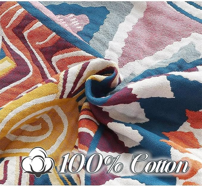 Cotton Throw Blanket for Couch 100% Cotton Blankets for Bed, 90''x 98'' Cotton Quilted Blanket King Size Muslin Mexican Blanket Cozy Soft for Women