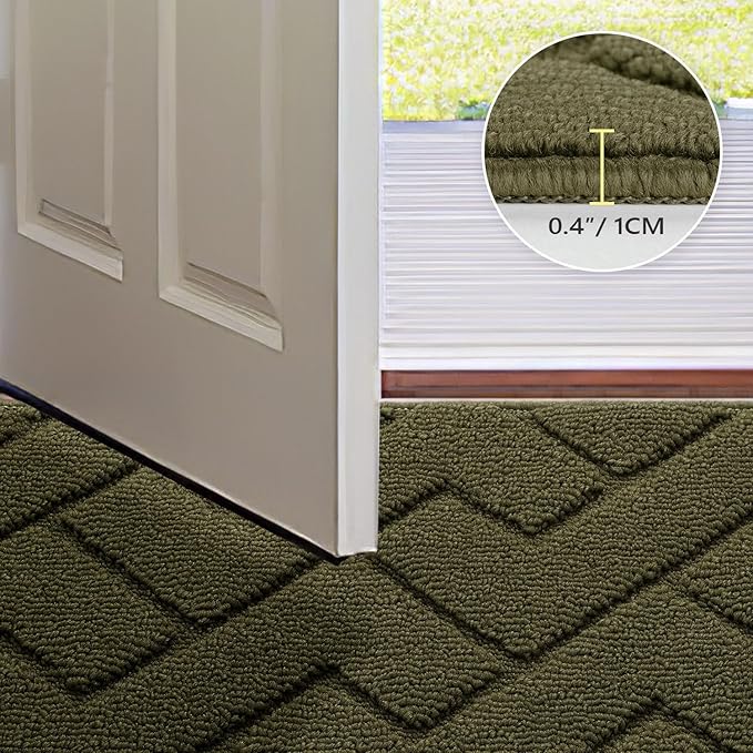 hicorfe Front Door Mat Outside Entrance,36"x59" Absorbent Muddy Dirt Resist Welcome Door Mats Outdoor Indoor,Stain and Fade Resistant,Non Slip Backing Entry Mat Doormat for Entryway(Oliver Green)