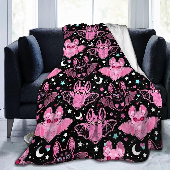 Pink Bat Throw Blanket Soft Fleece Blanket Men Women Gift for Kids Boys Girls for Party Couch Sofa Bed Deco Blankets 50"x40"