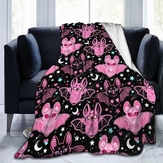 Pink Bat Throw Blanket Soft Fleece Blanket Men Women Gift for Kids Boys Girls for Party Couch Sofa Bed Deco Blankets 60"x50"