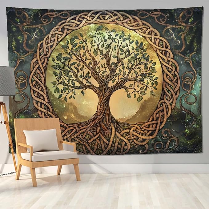 keowhsf Tree of Life Tapestry – Fantasy Forest Nature Landscape Wall Art with Mystic Green Aesthetic, Large Wall Hanging for Bedroom, Living Room, Home Decor