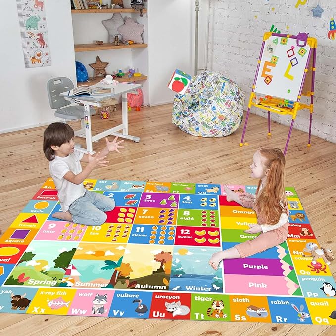 Kids Rug ABC Rug, Play Mat for Kids Playroom ABC Educational Area Rug for Playroom Classroom Elementary Preschool Rugs wtih Numbers Animals (2.6x3.9ft)