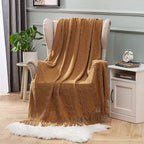MIULEE Knitted Brown Throw Blanket for Couch,Boho Bed Decor Knit Outdoor Blankets Throw Size with Tassels Cozy Woven for Sofa Home Chair Wave Pattern 50" x 60" Inches