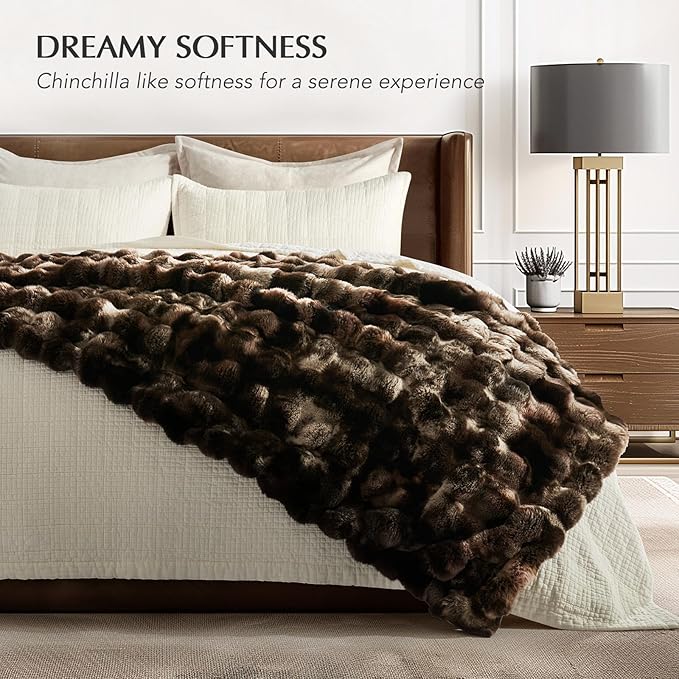 EVERGRACE Ultra Soft Luxury Fluffy Ridgeline Faux Rabbit Fur Throw Blanket, Thick Warm Bubble Throw for Bed, Cozy Plush Reversible Blankets for Couch, Chair, Sofa, Mocha Brown, 60x80 Inches, 870 GSM