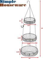 Simple Houseware Adjustable Metal Hanging Fruit Basket, Oblate, Black, 11" W x 11" L x 30" H