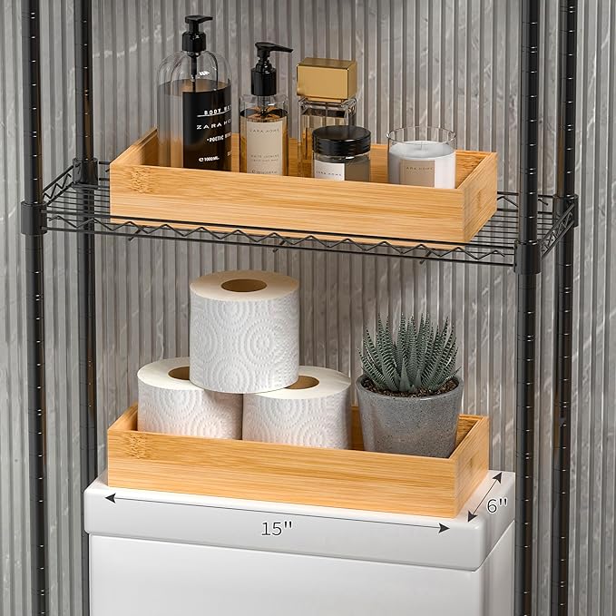 Kitchen Drawer Organizer Bins, Stackable Bamboo Deep Drawer Organizer for Silverware, Utensils, Cutlery, Flatware, Junk Drawer, Dresser, Bathroom, 15" x 6" x 2.5" (Set of 2)
