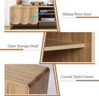 ORRD 63'' TV Stand, Modern TV Console Table Wave Panel Television Stands Entertainment Media Center with Storage Compartment and Sliding Door for Living Room (Natural)